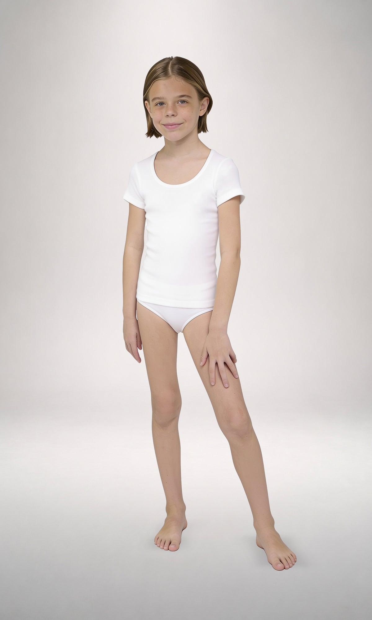 T-shirt girocollo bordo raso manica corta bambina, caldo cotone