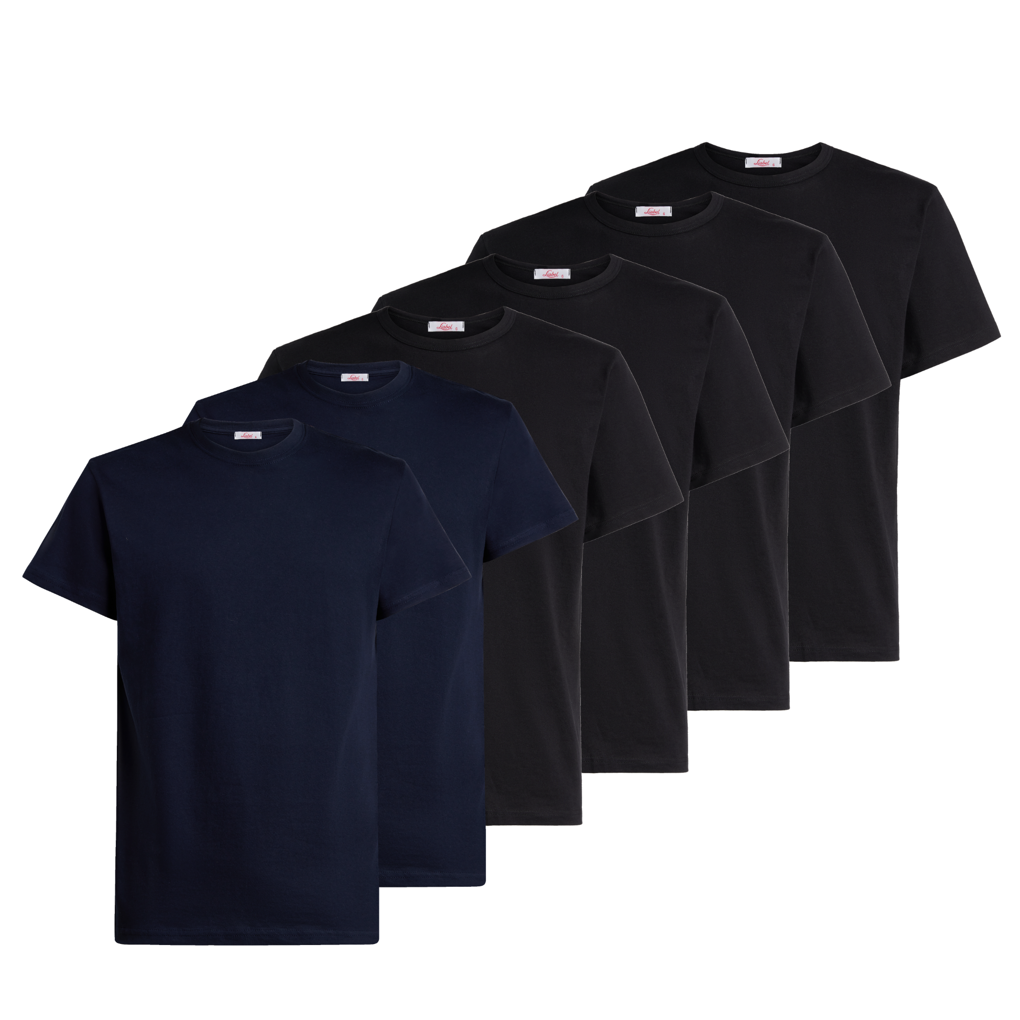 T-Shirt girocollo manica corta uomo -colore assortito (2 blu + 4 nero), multipack da 6, cotone