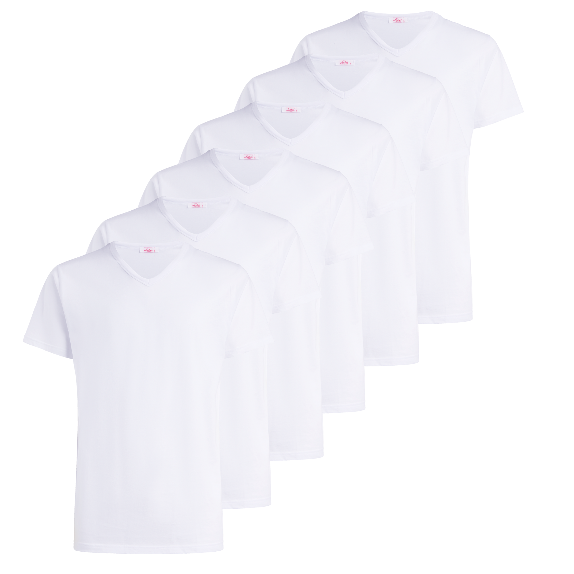 T-Shirt scollo V manica corta uomo -bianco, multipack da 6, cotone