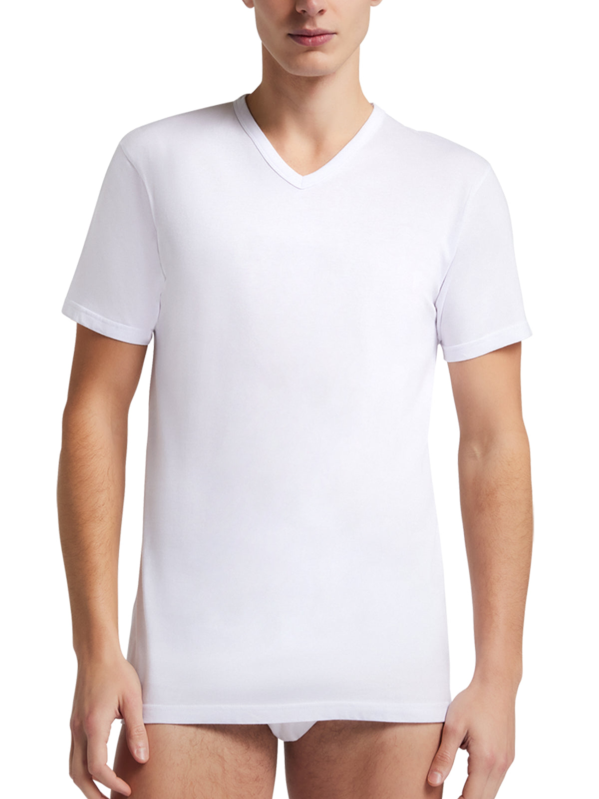 T-Shirt scollo V manica corta uomo -bianco, multipack da 6, cotone