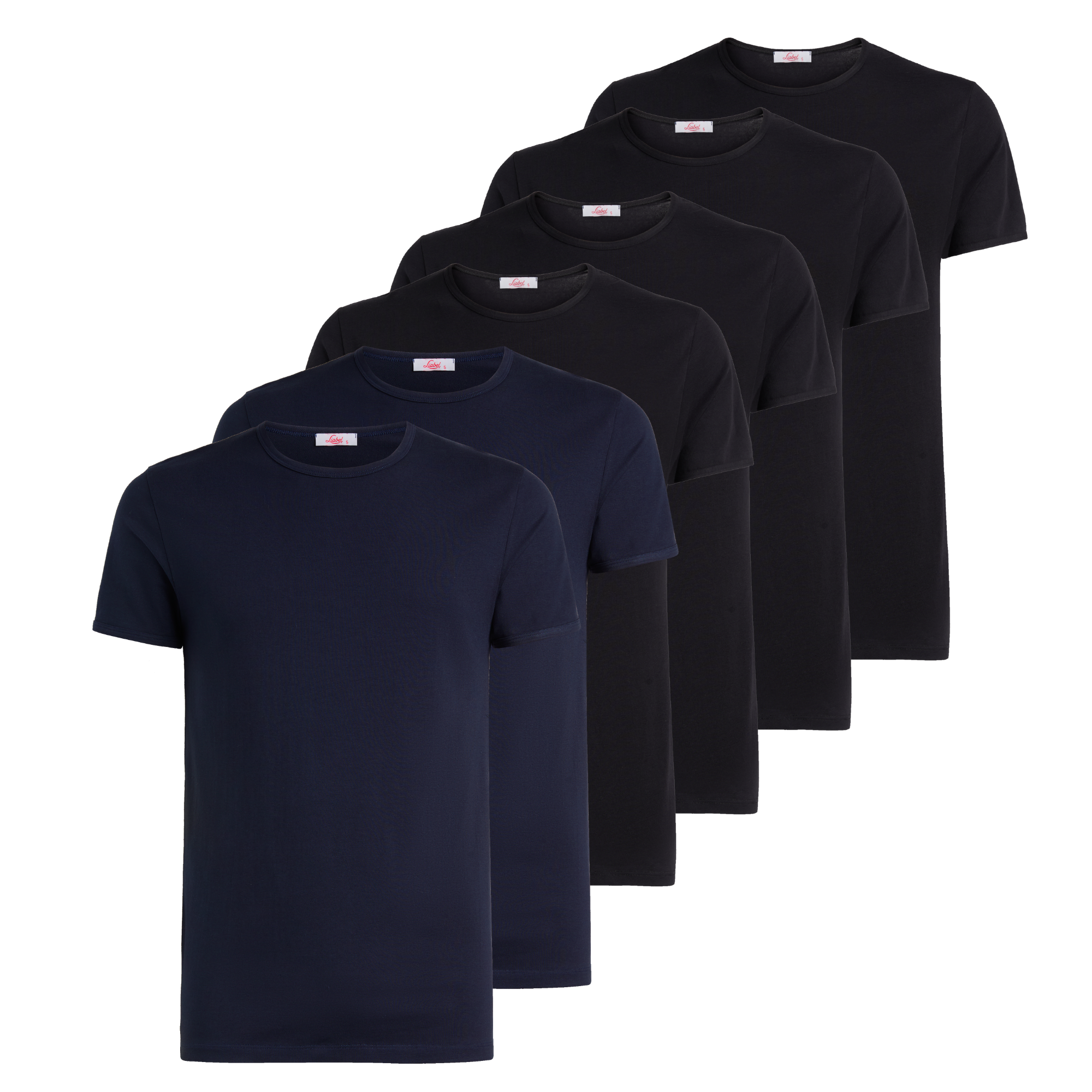 T-Shirt girocollo manica corta uomo - colore assortito (2 blu + 4 nero), multipack da 6, cotone elasticizzato