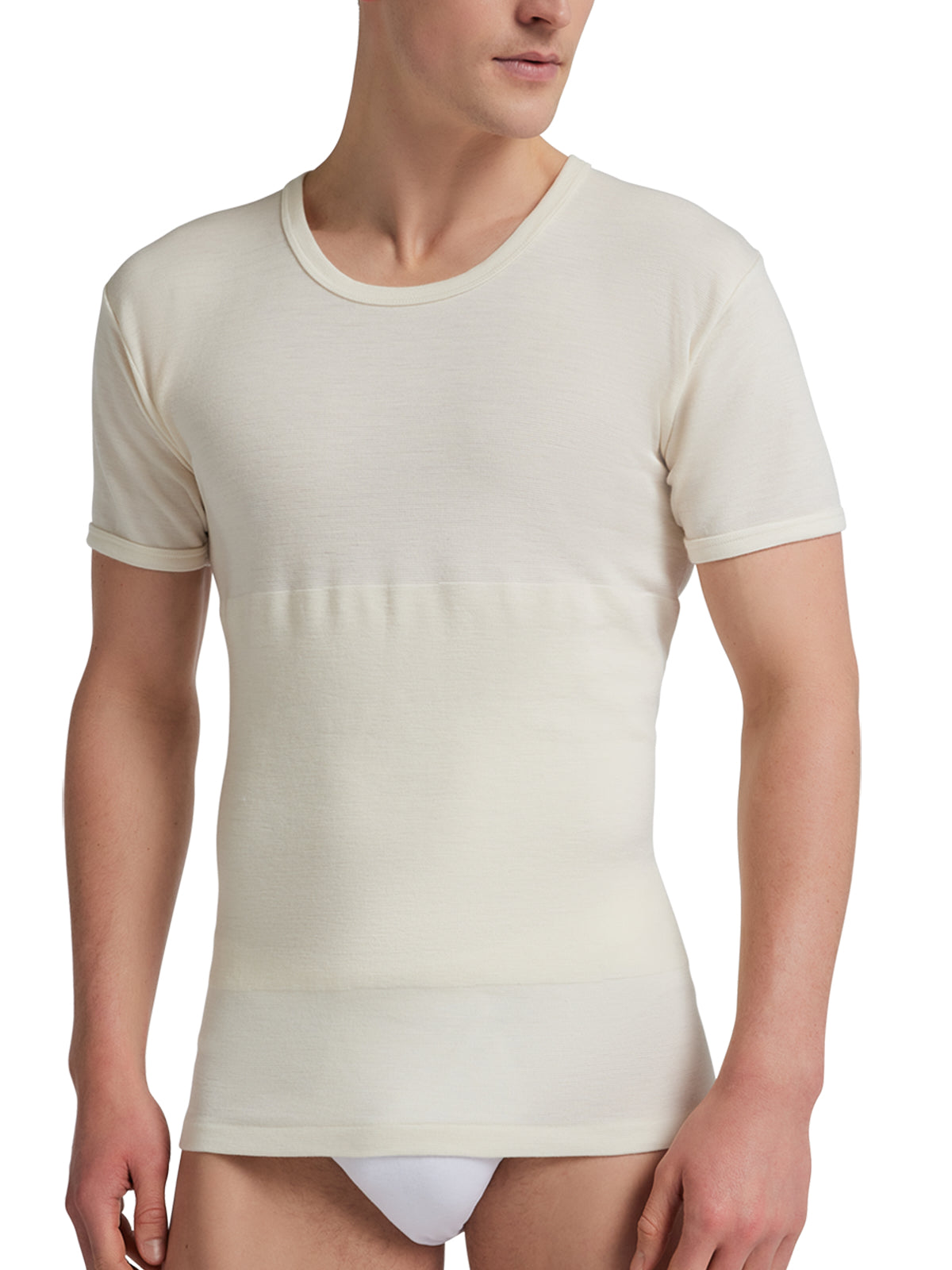 T-Shirt manica corta con fascia elastica uomo, misto lana (72%)