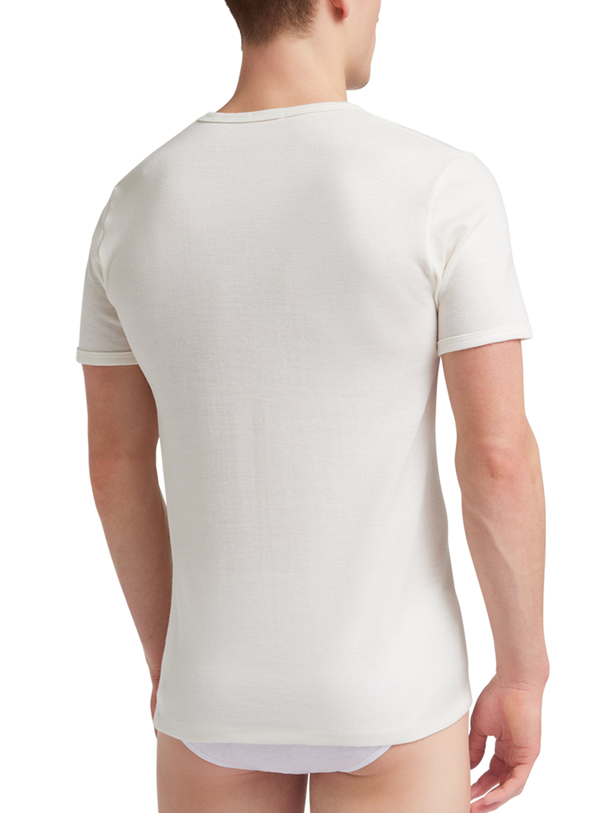T-Shirt girocollo manica corta uomo, esterno 65% lana-interno 100% cotone