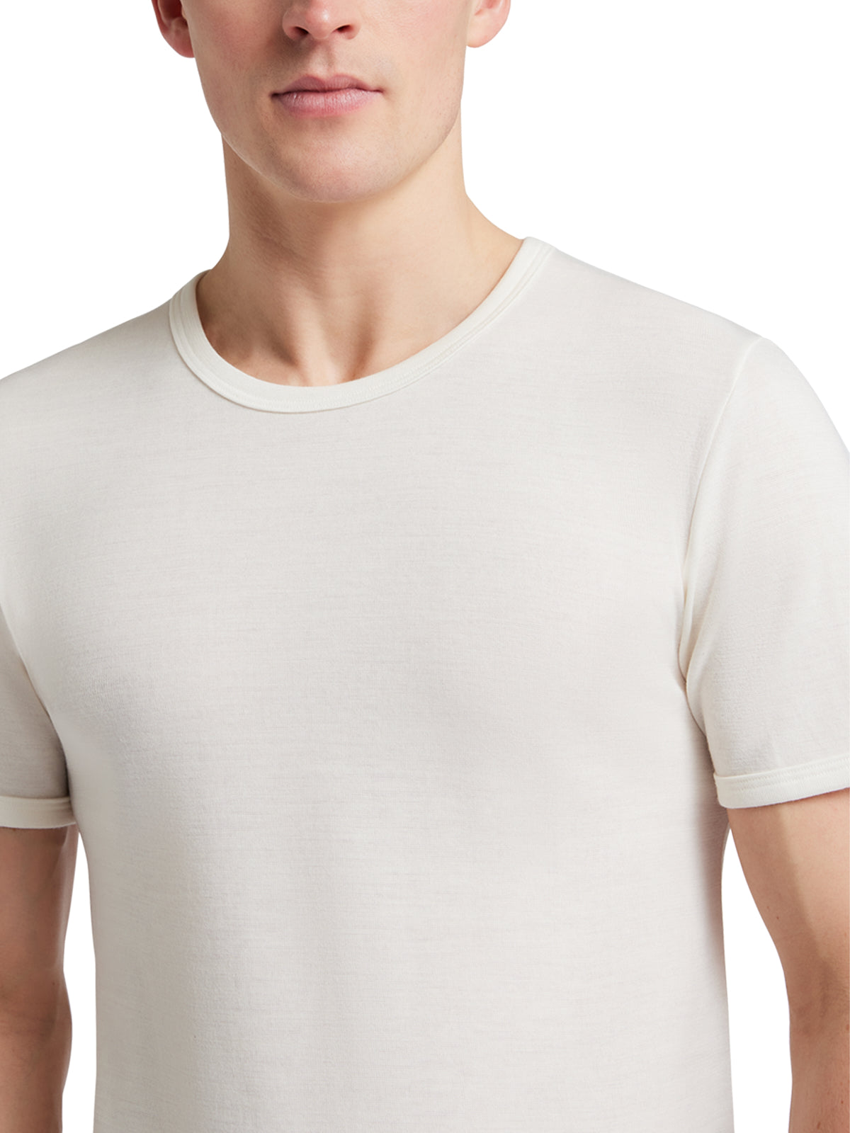 T-Shirt girocollo manica corta uomo, esterno 65% lana-interno 100% cotone