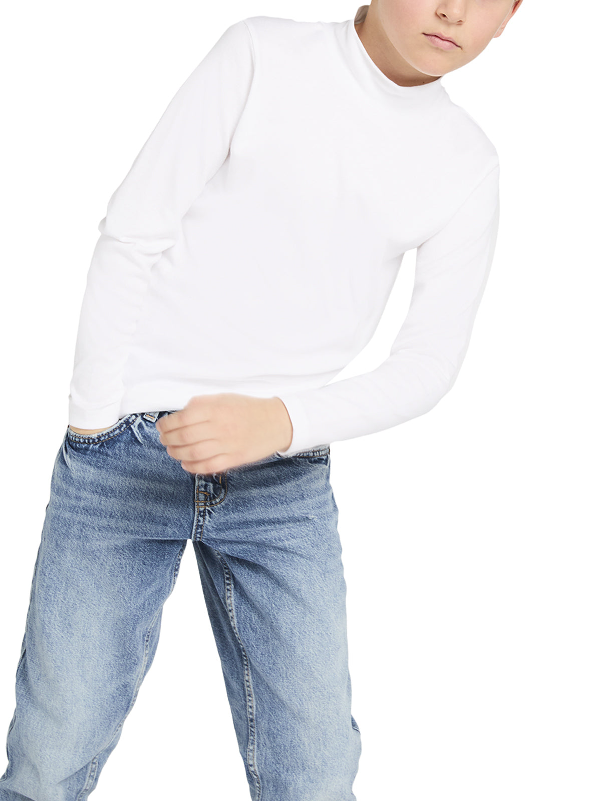 Caldo Cotone Maglietta Bianca Manica Lunga Bimbo Manica Lunga