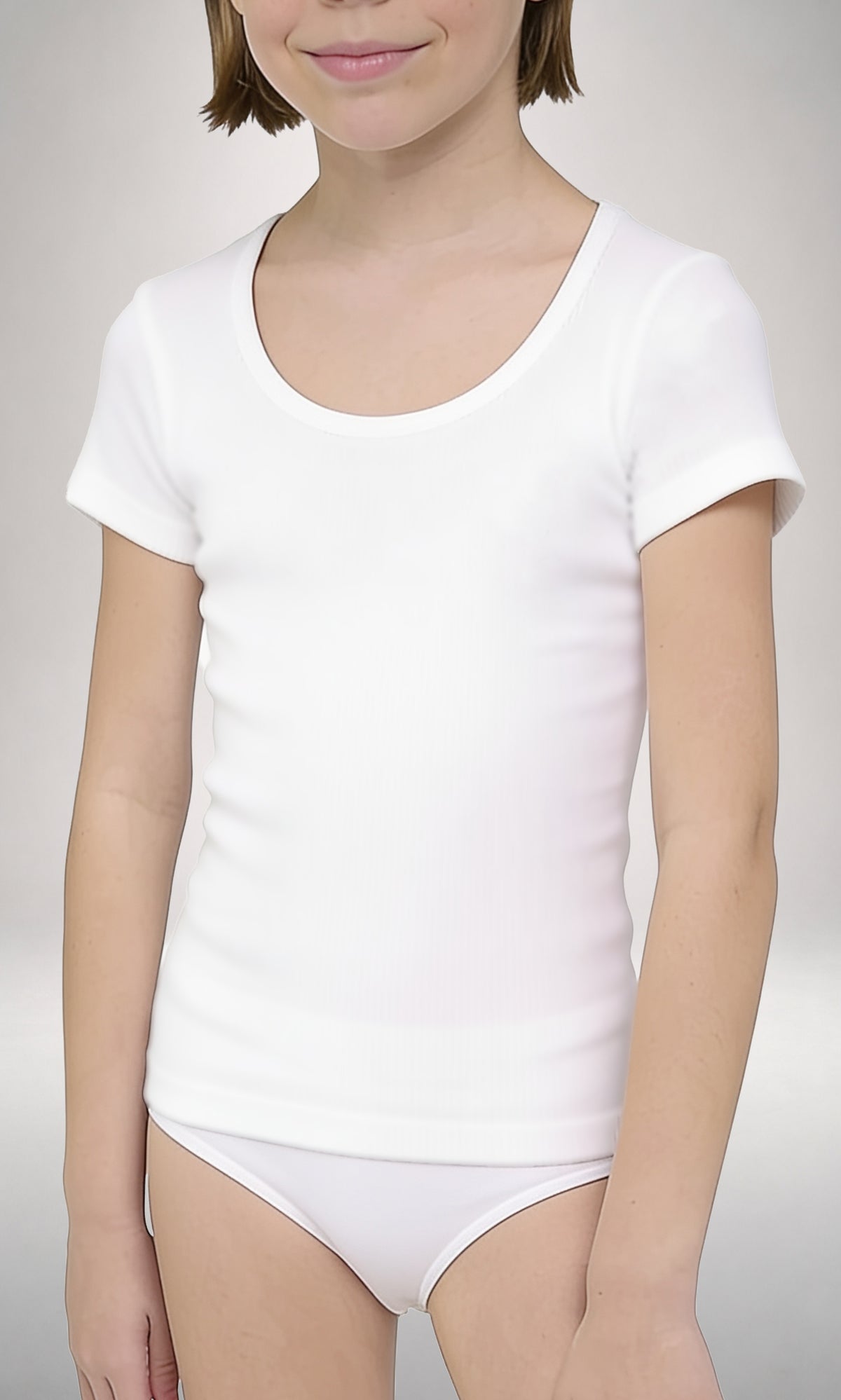 T-shirt girocollo bordo raso manica corta bambina, caldo cotone