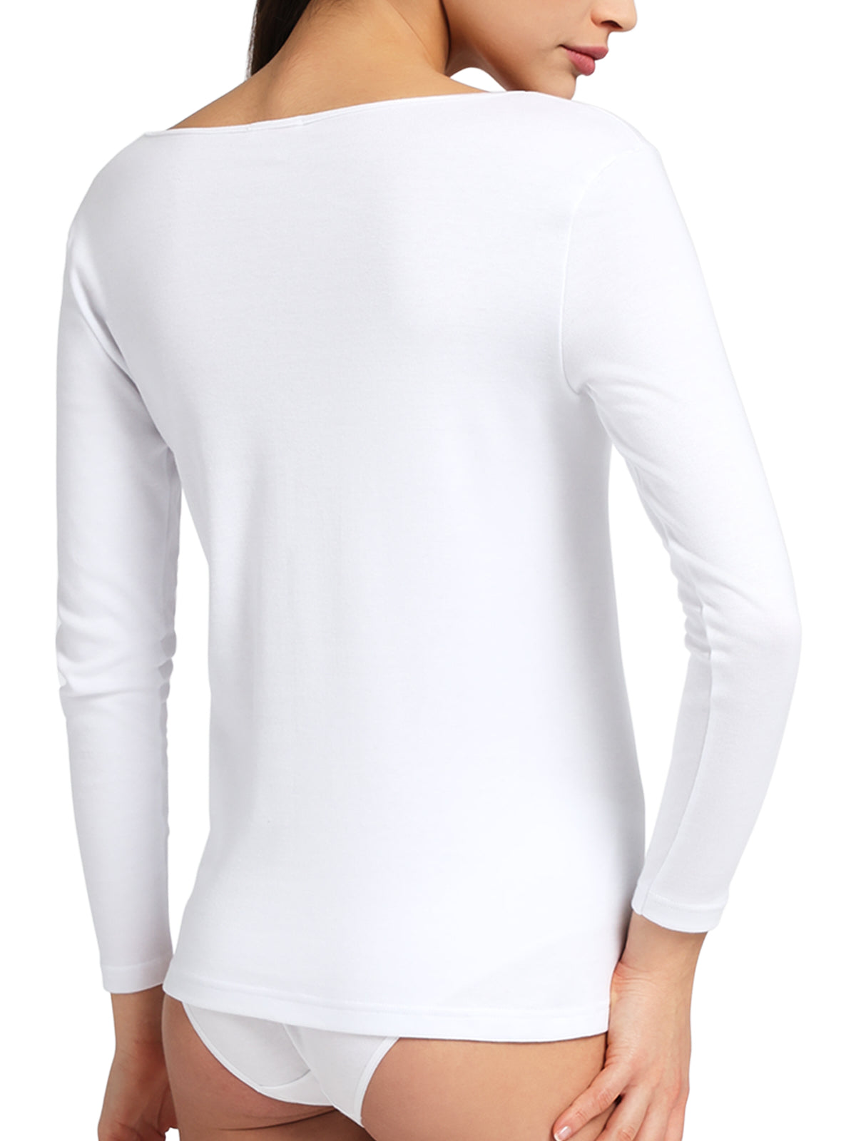 Maglietta girocollo bordo raso manica lunga donna, caldo cotone