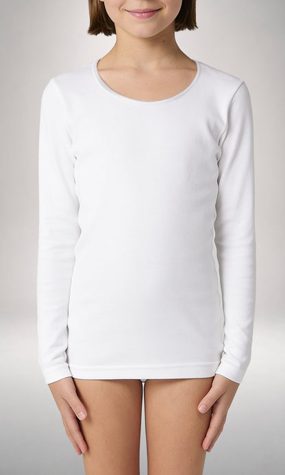 T-Shirt girocollo bordo raso manica lunga bimba, caldo cotone