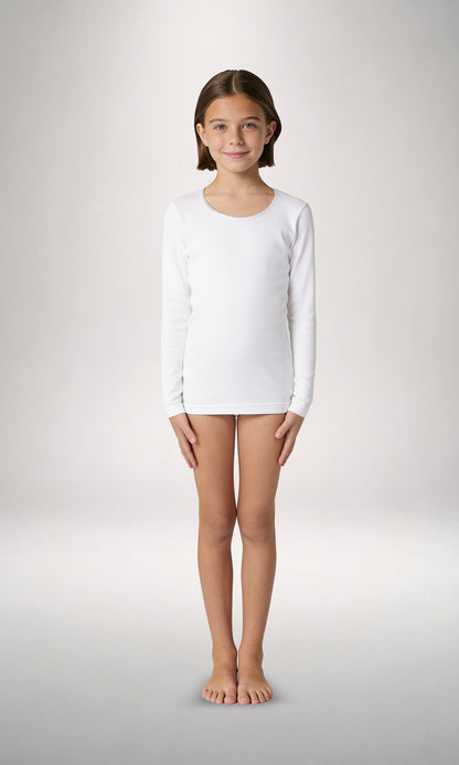 T-Shirt girocollo bordo raso manica lunga bimba, caldo cotone
