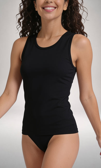 Canotta spalla larga donna, cotone elasticizzato