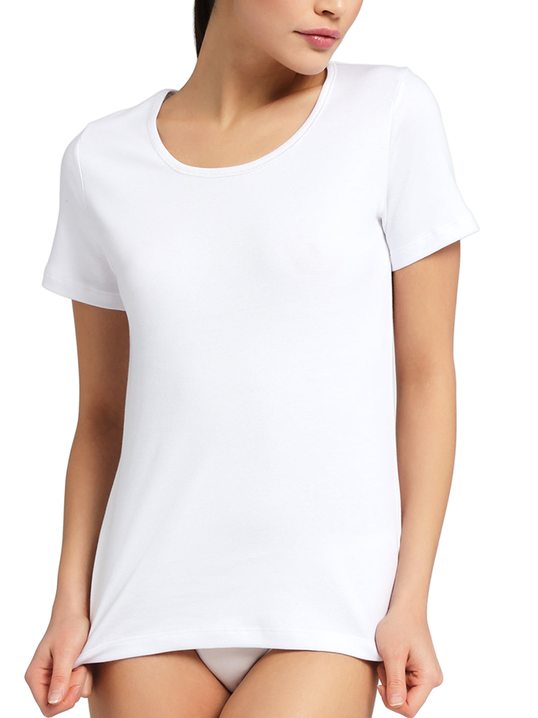 Maglietta girocollo bordo raso manica corta donna, THERMO COTTON