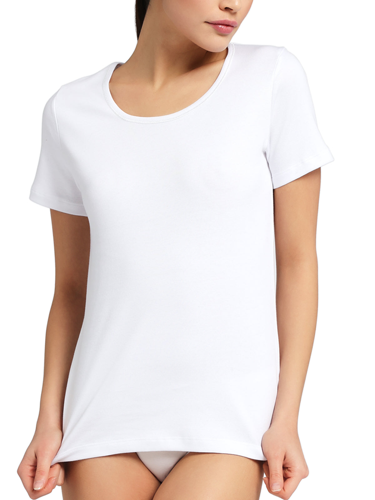Maglietta girocollo bordo raso manica corta donna, THERMO COTTON