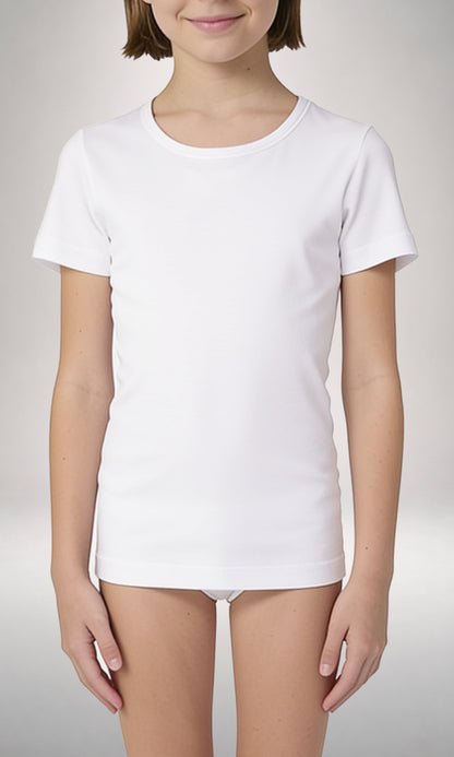 T-shirt girocollo bordo raso manica corta bambina, Thermo Cotton