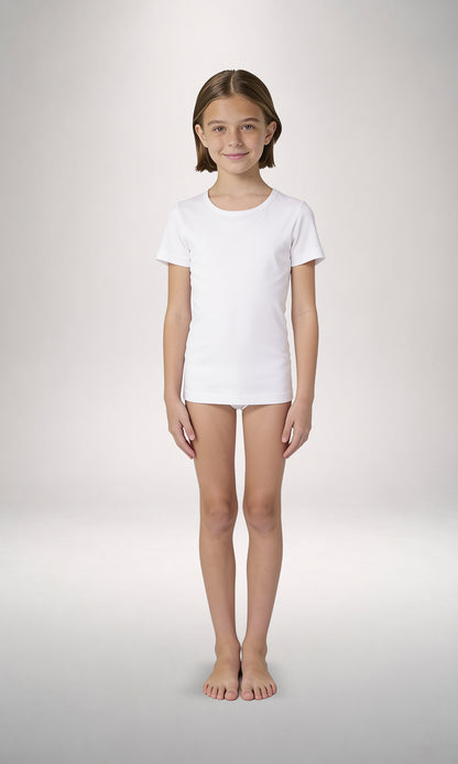 T-shirt girocollo bordo raso manica corta bambina, Thermo Cotton
