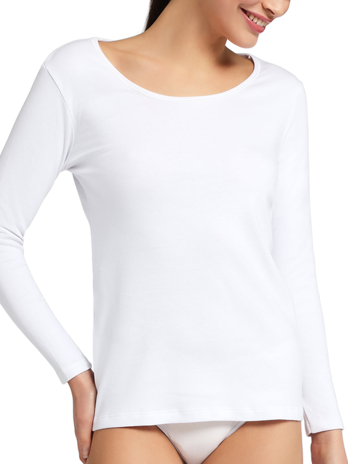 Maglietta girocollo bordo raso manica lunga donna, THERMO COTTON