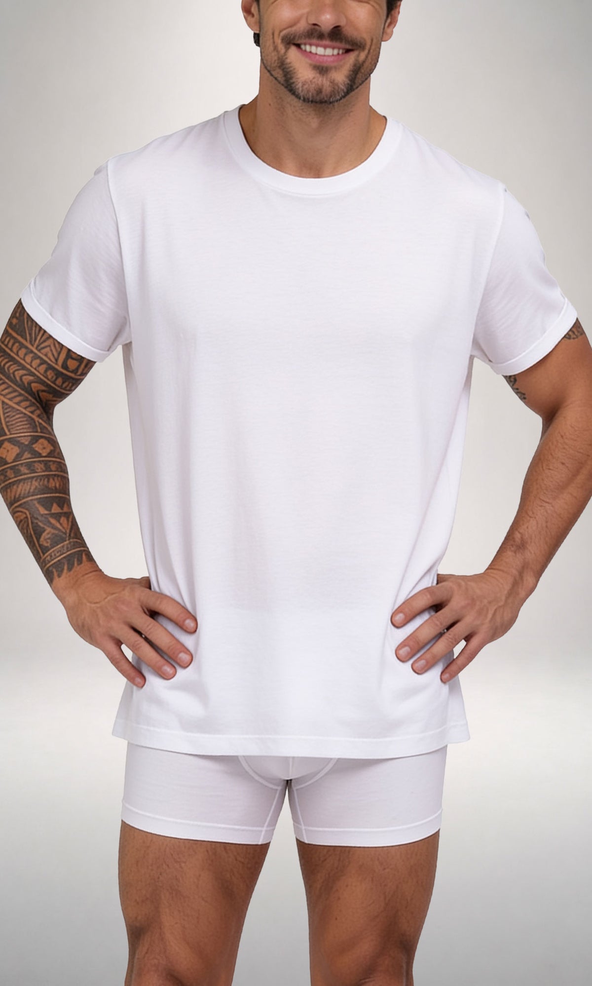T-shirt girocollo manica corta uomo bianca, cotone elasticizzato