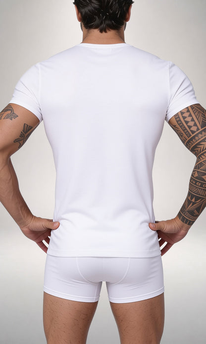 T-shirt girocollo manica corta uomo bianca, cotone elasticizzato