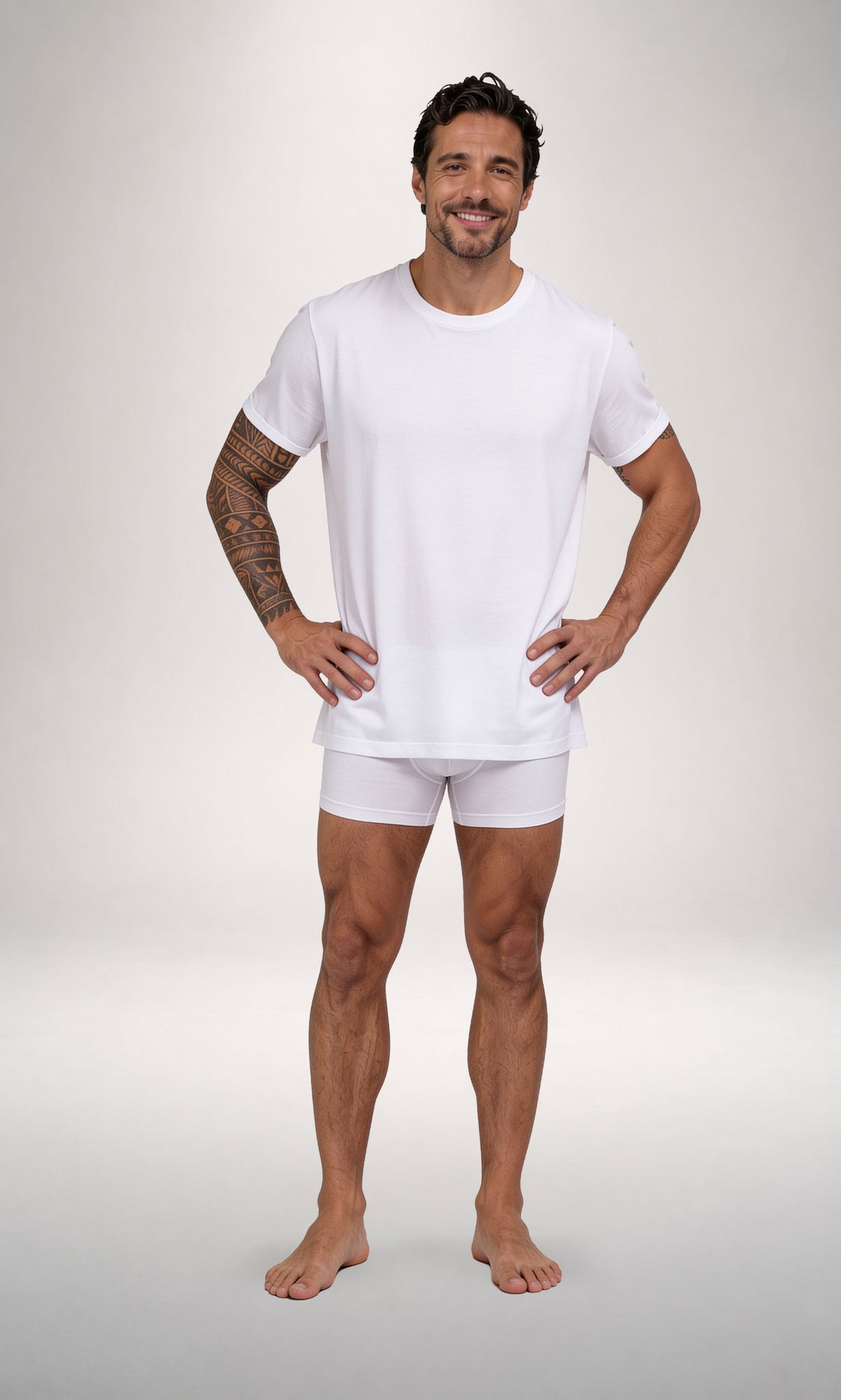T-shirt girocollo manica corta uomo bianca, cotone elasticizzato
