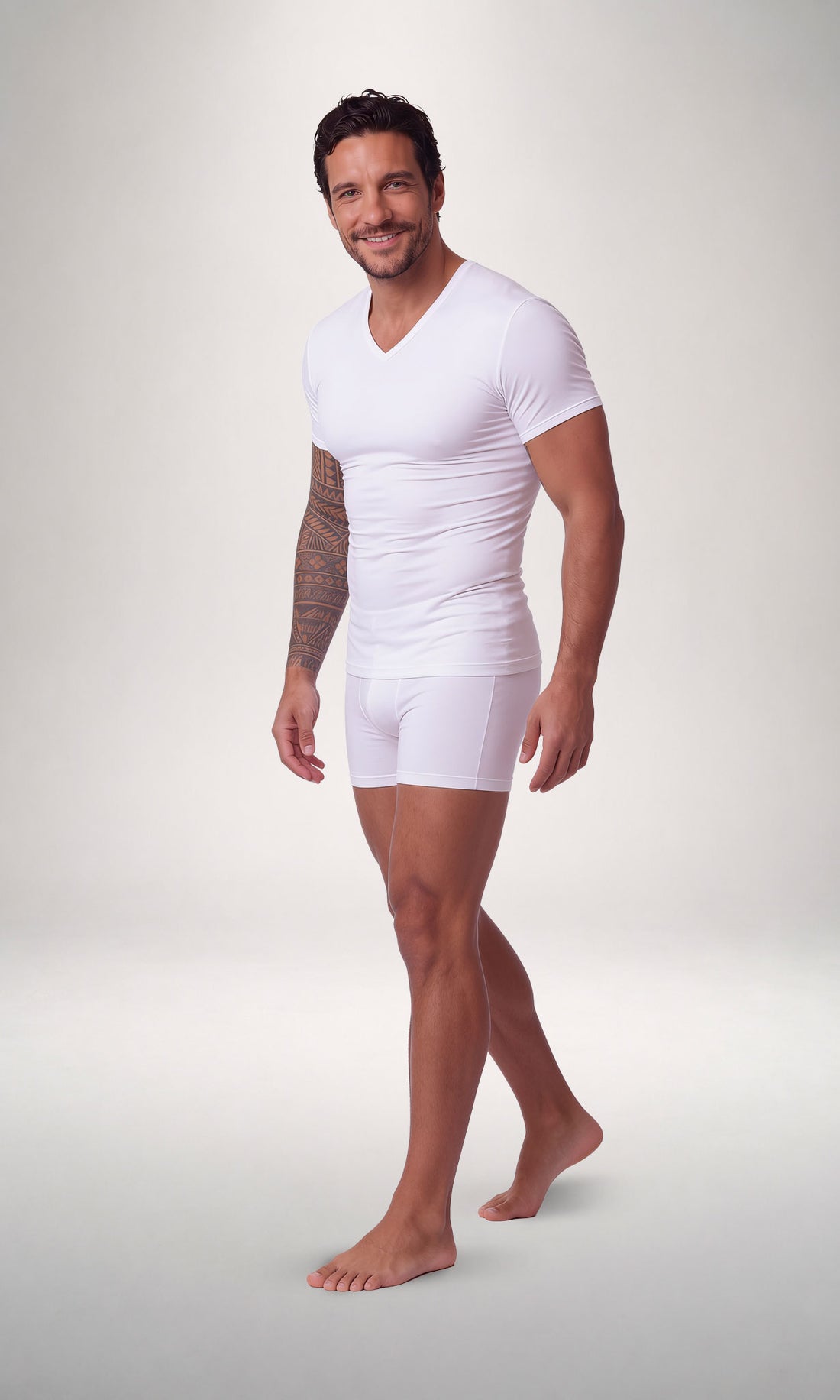T-Shirt scollo V manica corta uomo, cotone elasticizzato