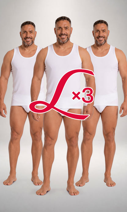 Pack 3 canotte spalla larga uomo bianche, cotone