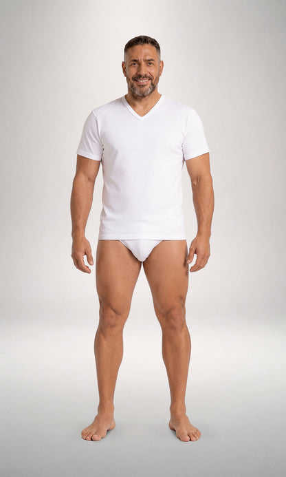 Pack 3 t-shirt scollo V uomo bianche, cotone