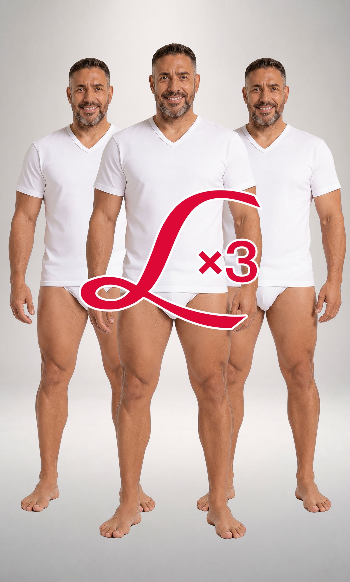 Pack 3 t-shirt scollo V uomo bianche, cotone