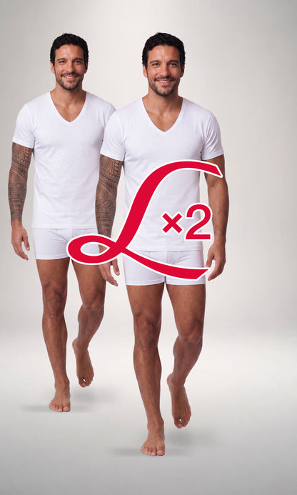 2 Pack T-shirt scollo V manica corta uomo, cotone