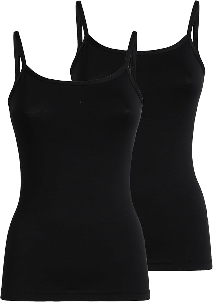 Canotta spallina sottile donna - nero, multipack da 2, cotone elasticizzato