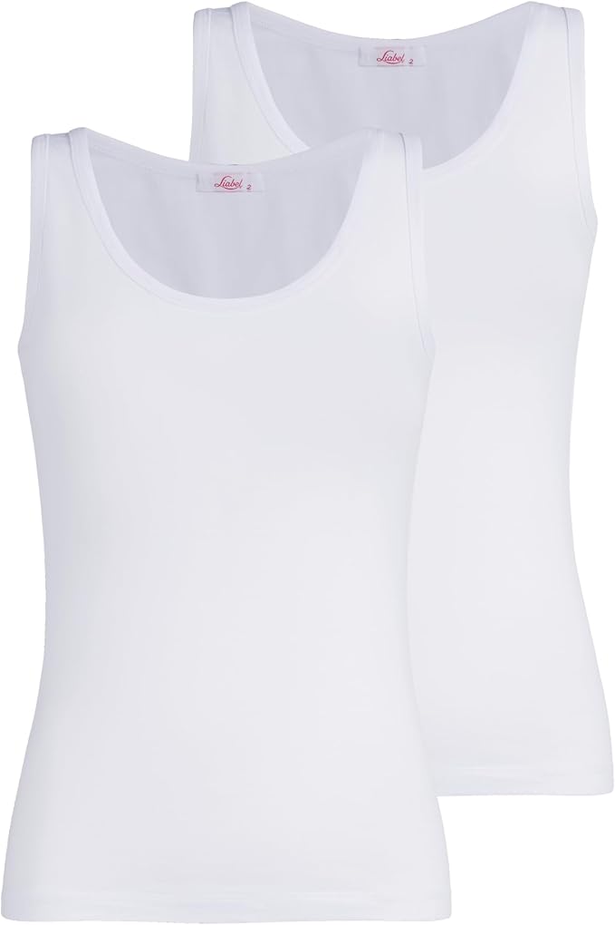 Canotta spalla larga donna - bianco, multipack da 2, cotone elasticizzato