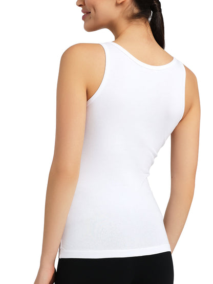 Canotta spalla larga donna - bianco, multipack da 2, cotone elasticizzato