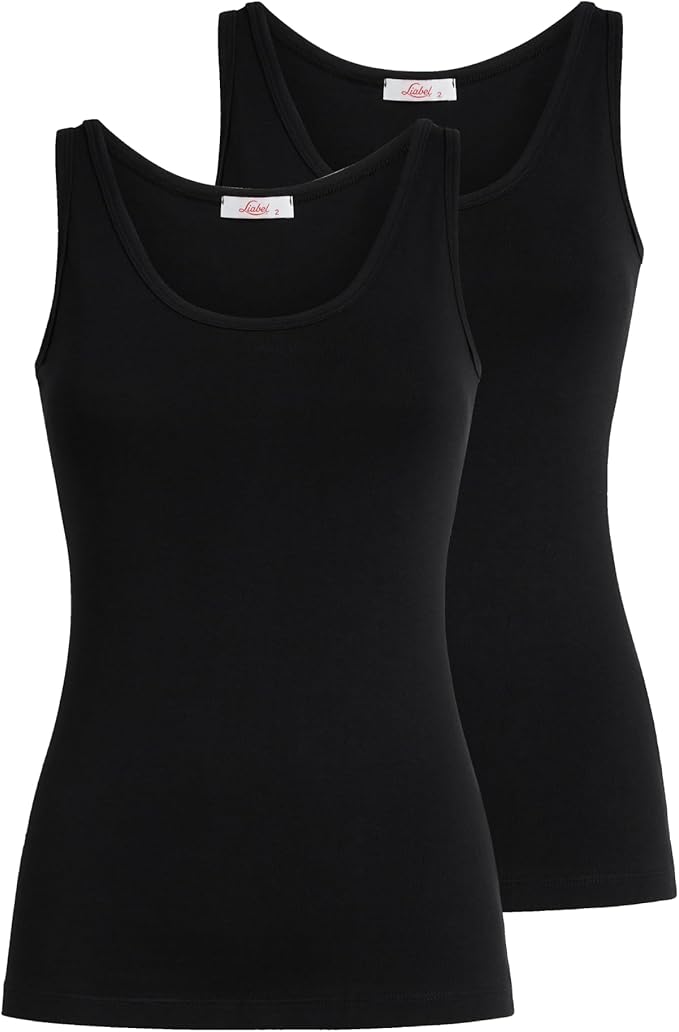 Canotta spalla larga donna - nero, multipack da 2, cotone elasticizzato
