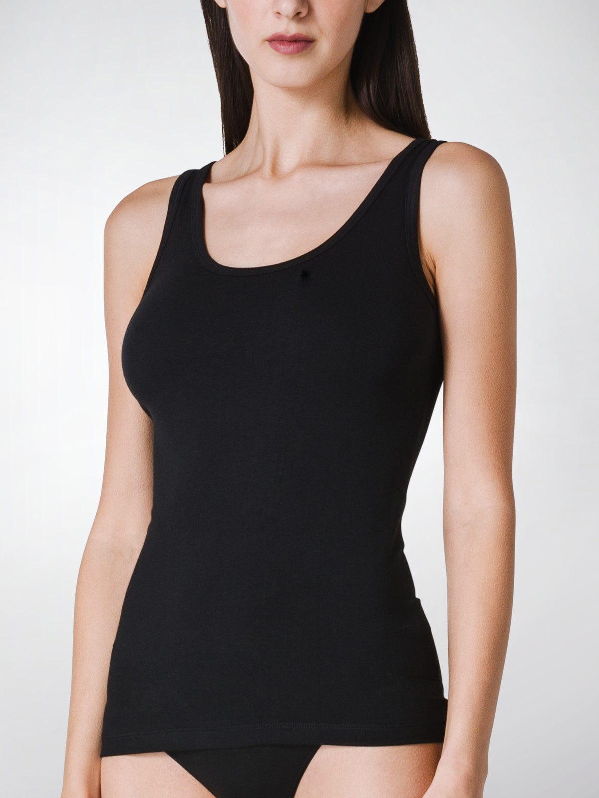 Canotta spalla larga donna - nero, multipack da 2, cotone elasticizzato