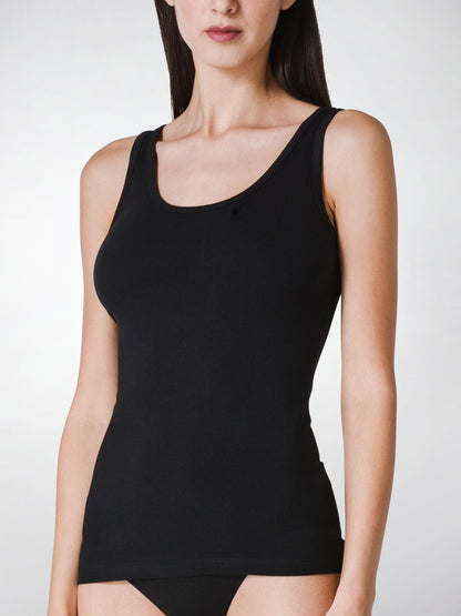Canotta spalla larga donna - nero, multipack da 2, cotone elasticizzato