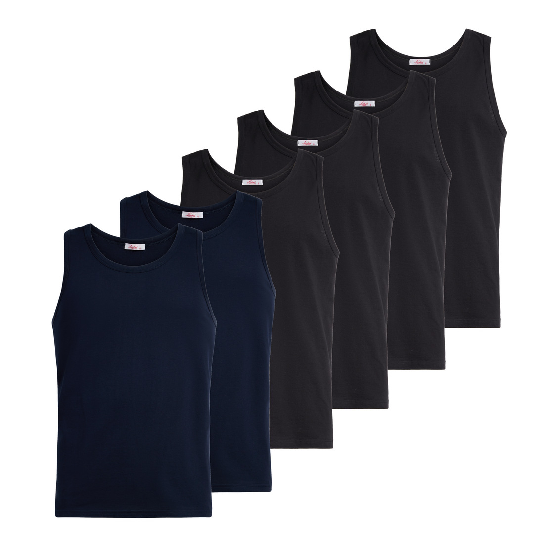 Canotta spalla larga uomo - colore assortito (2 blu + 4 nero), multipack da 6 , cotone