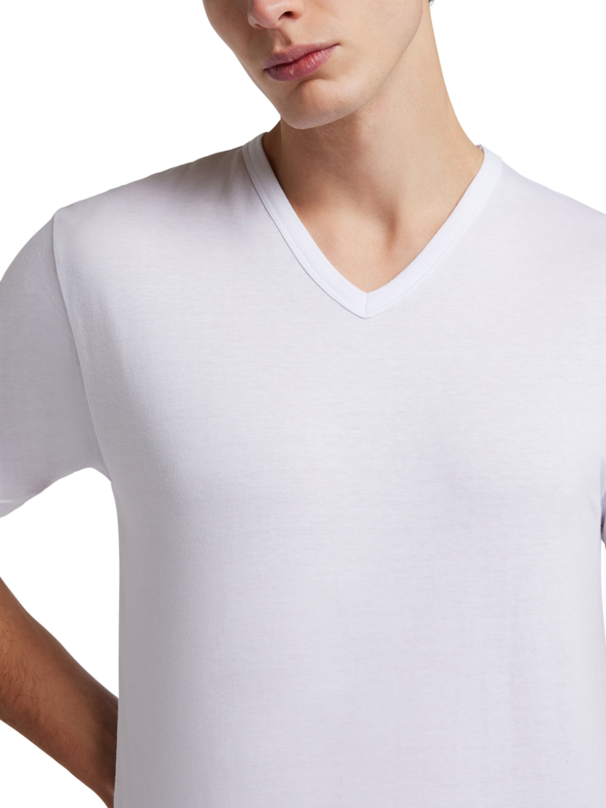 T-Shirt scollo V manica corta uomo -bianco, multipack da 6, cotone
