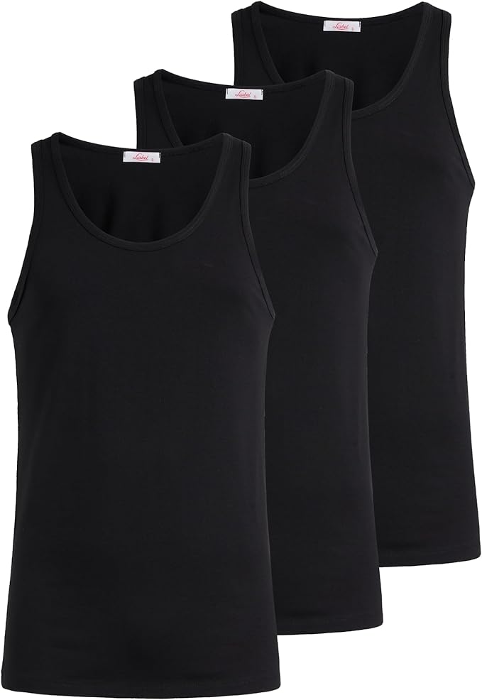 Canotta spalla larga uomo - nero, multipack da 3, cotone elasticizzato