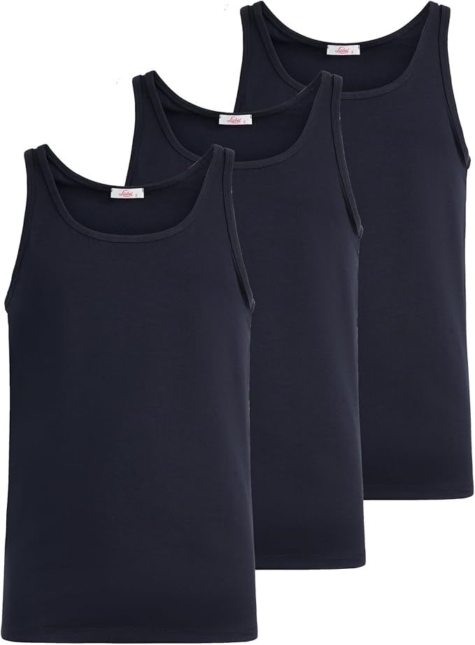Canotta spalla larga uomo - blu, multipack da 3, cotone elasticizzato