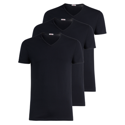 T-Shirt scollo V manica corta uomo - blu, multipack da 3, cotone elasticizzato