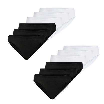 Slip mini donna - colore assortito (6 bianco + 6 nero), multipack da 12, cotone elasticizzato