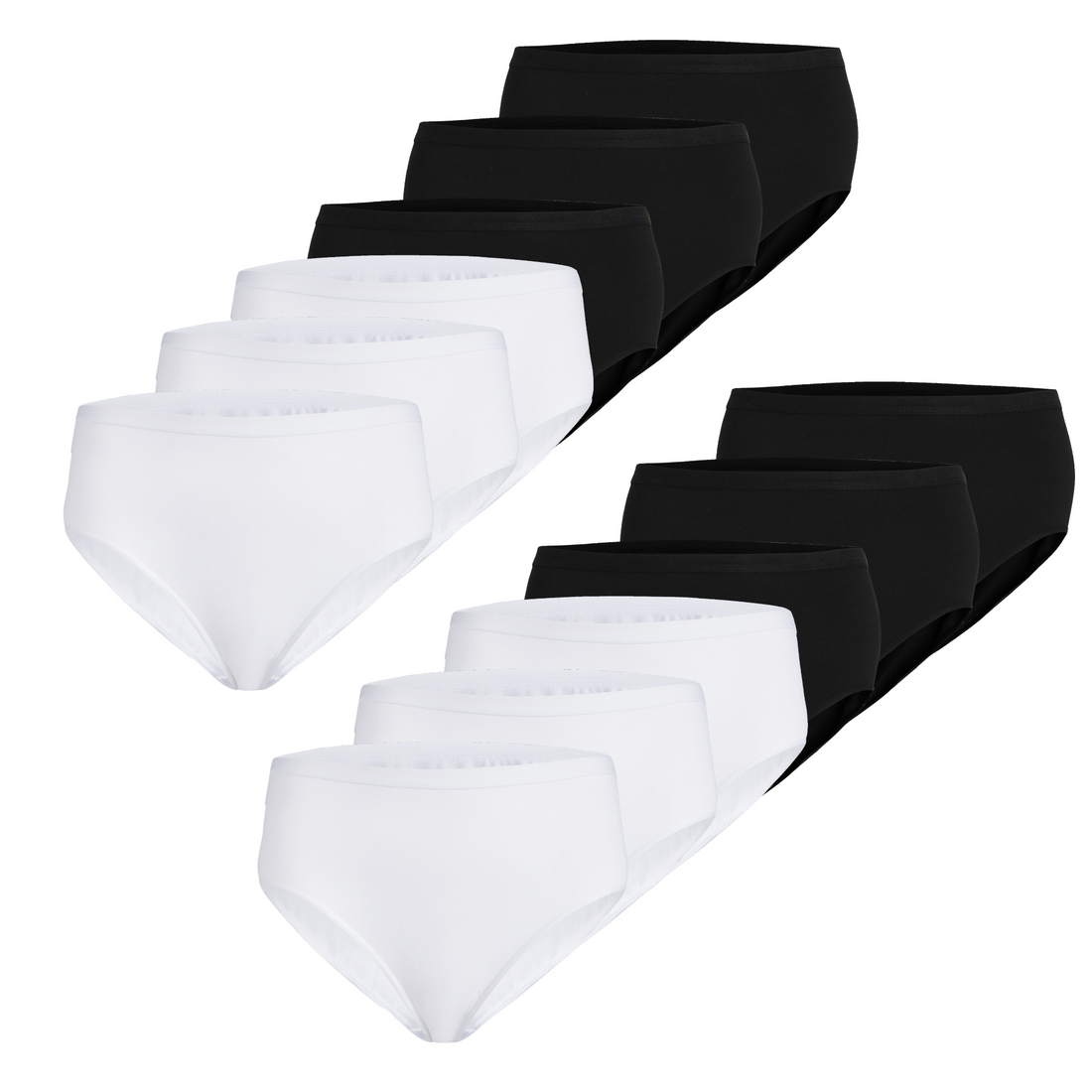 Slip midi donna - colore assortito (6 bianco + 6 nero), multipack da 12, cotone elasticizzato