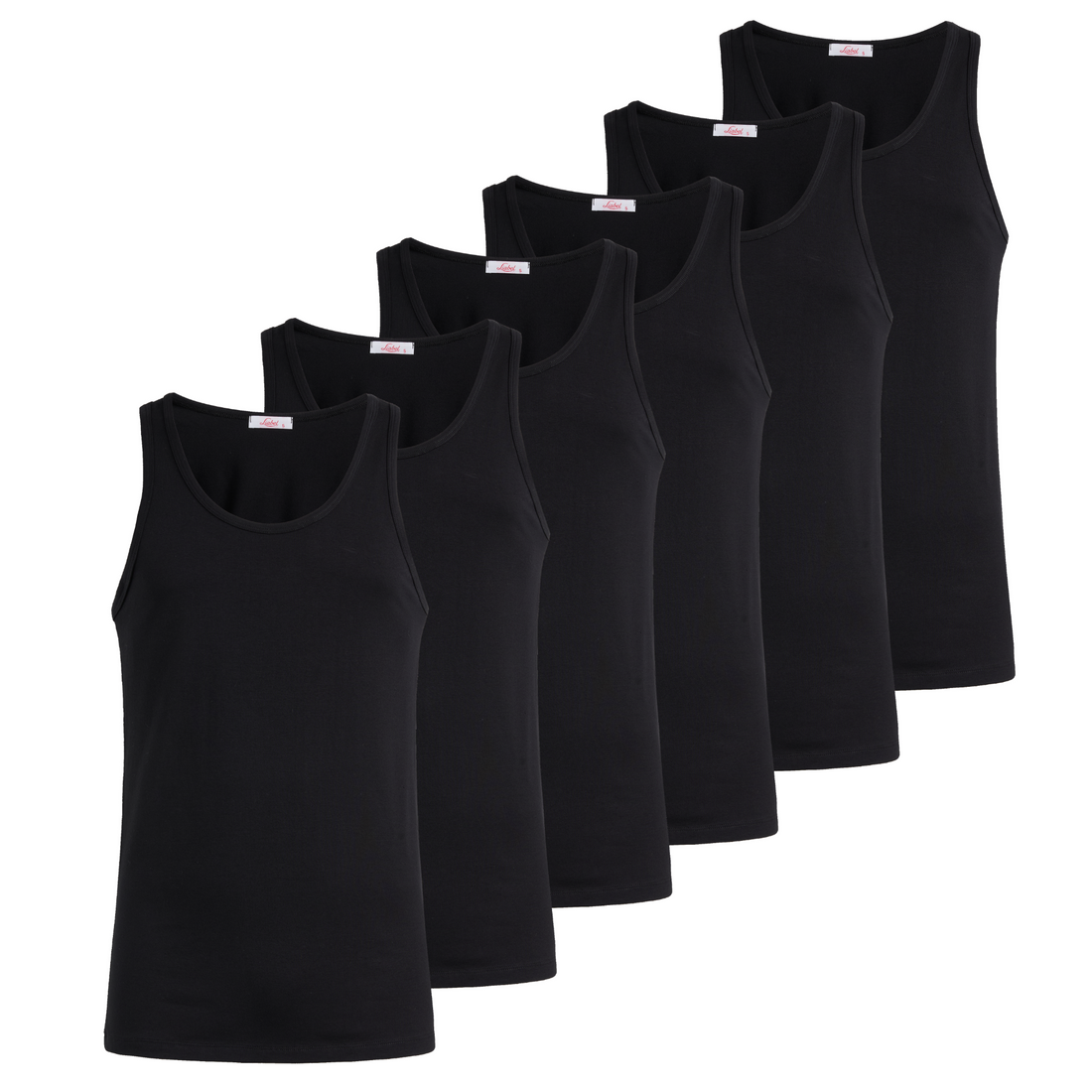Canotta spalla larga uomo - nero, multipack da 6, cotone elasticizzato