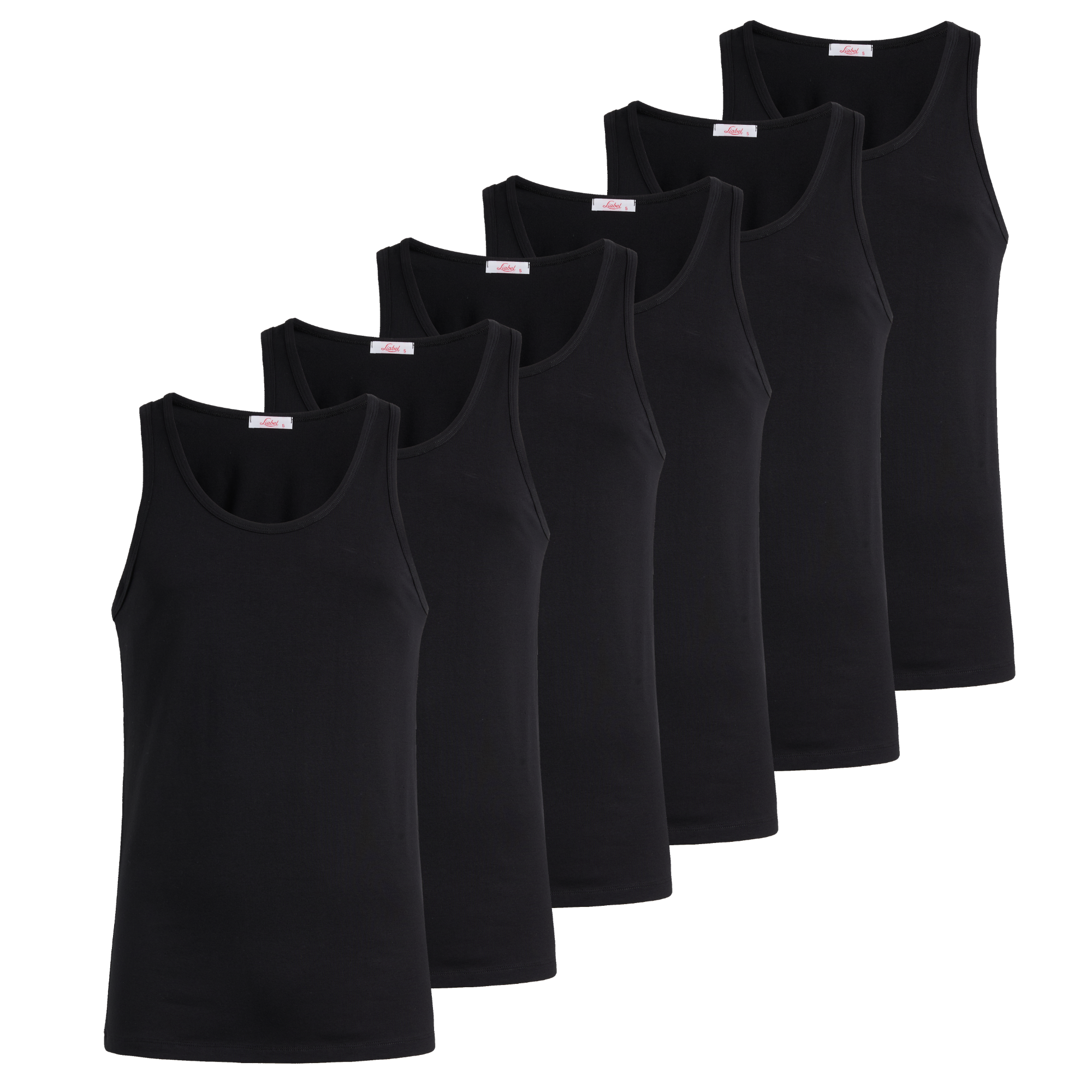 Canotta spalla larga uomo - nero, multipack da 6, cotone elasticizzato