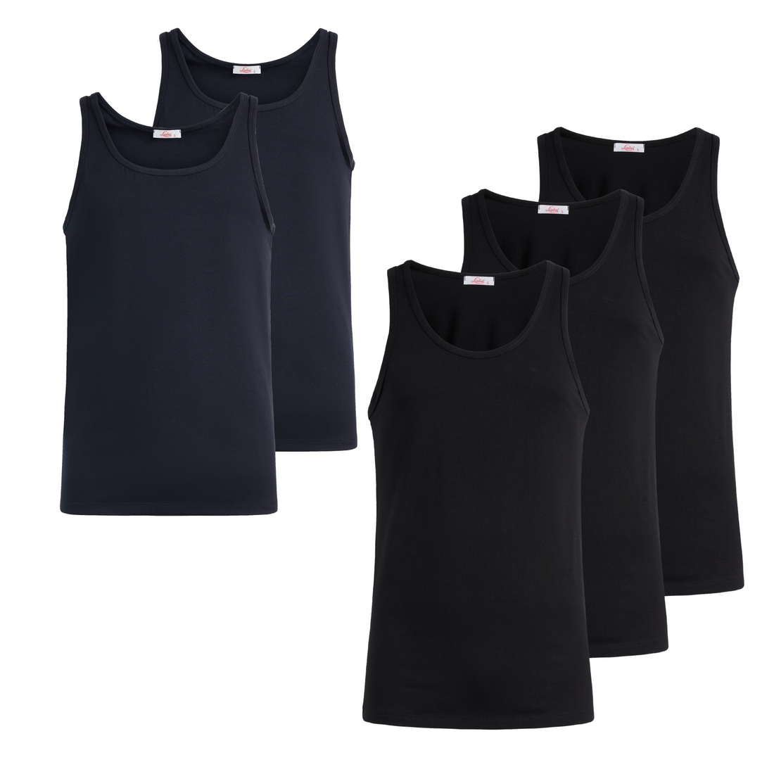 Canotta spalla larga uomo - colore assortito (2 blu + 4 nero), multipack da 6, cotone elasticizzato