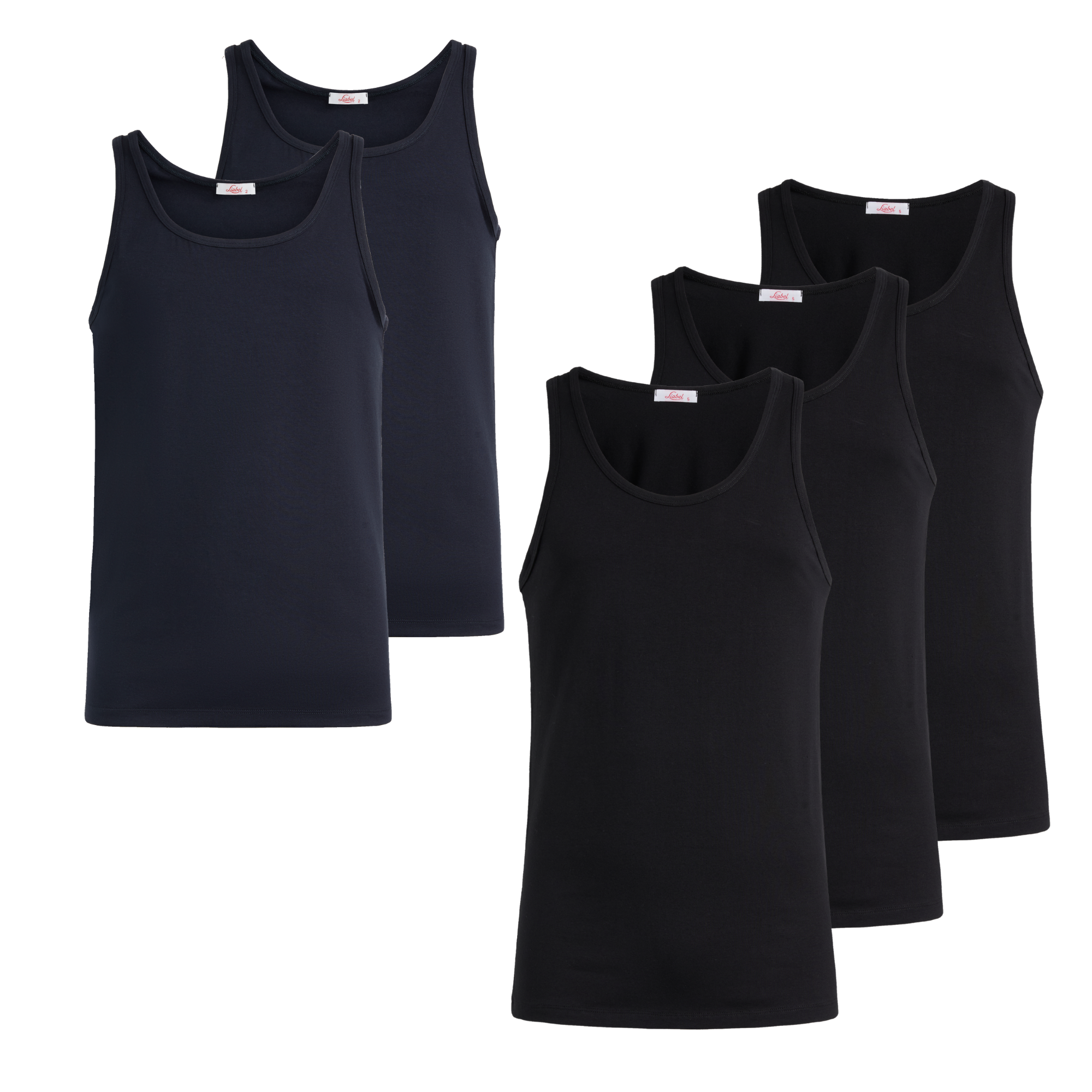 Canotta spalla larga uomo - colore assortito (2 blu + 4 nero), multipack da 6, cotone elasticizzato
