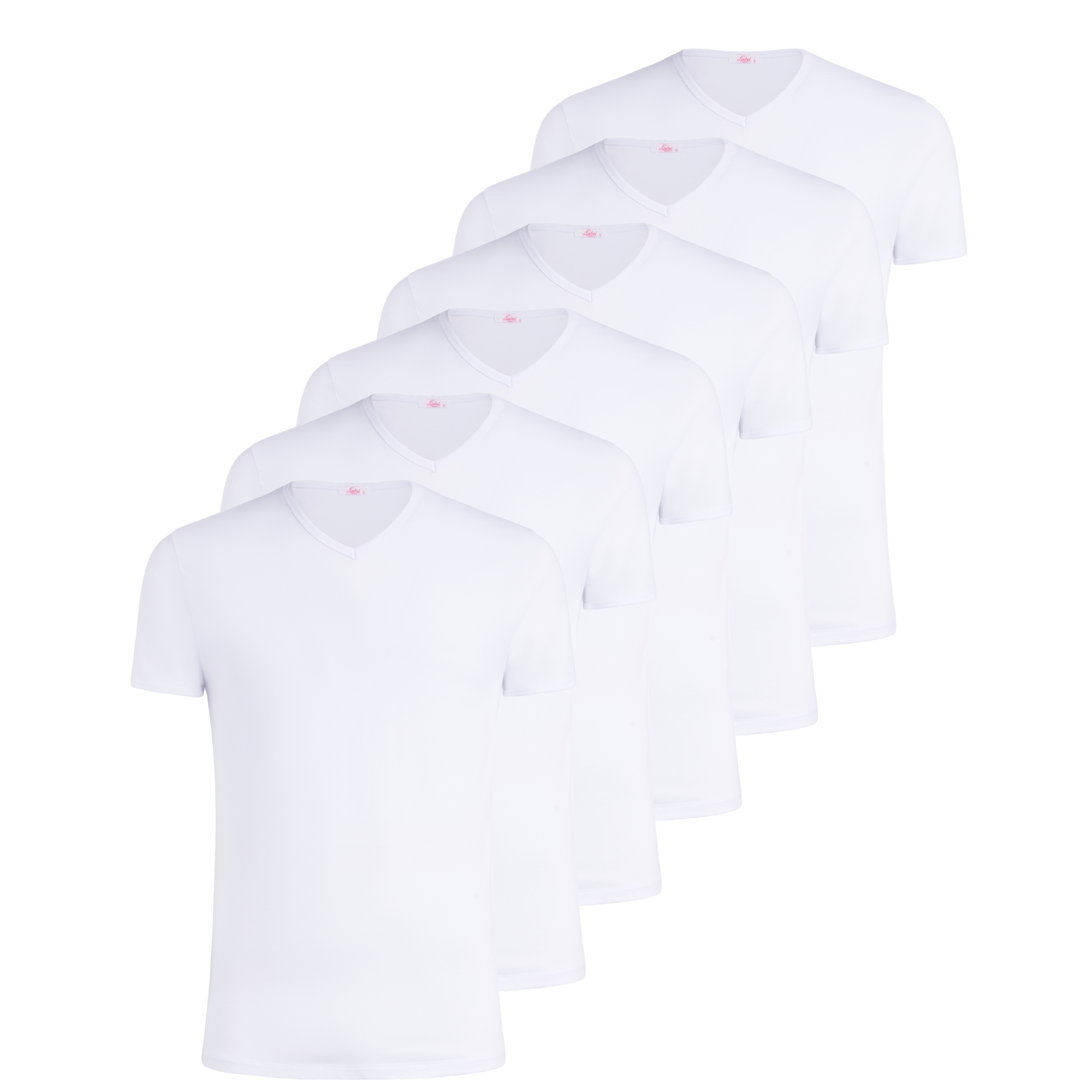 T-Shirt scollo V manica corta uomo - bianco, multipack da 6, cotone elasticizzato