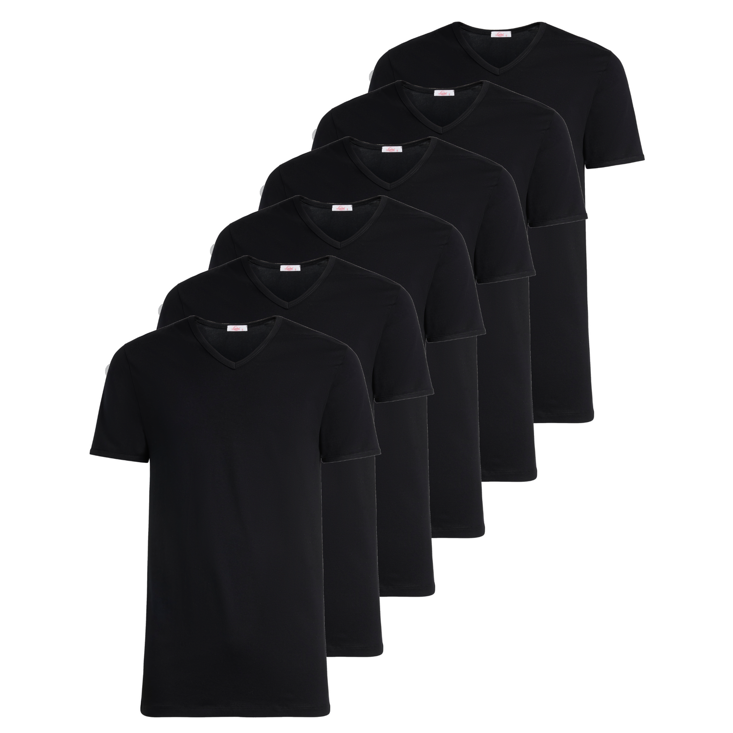 T-Shirt scollo V manica corta uomo - nero, multipack da 6, cotone elasticizzato