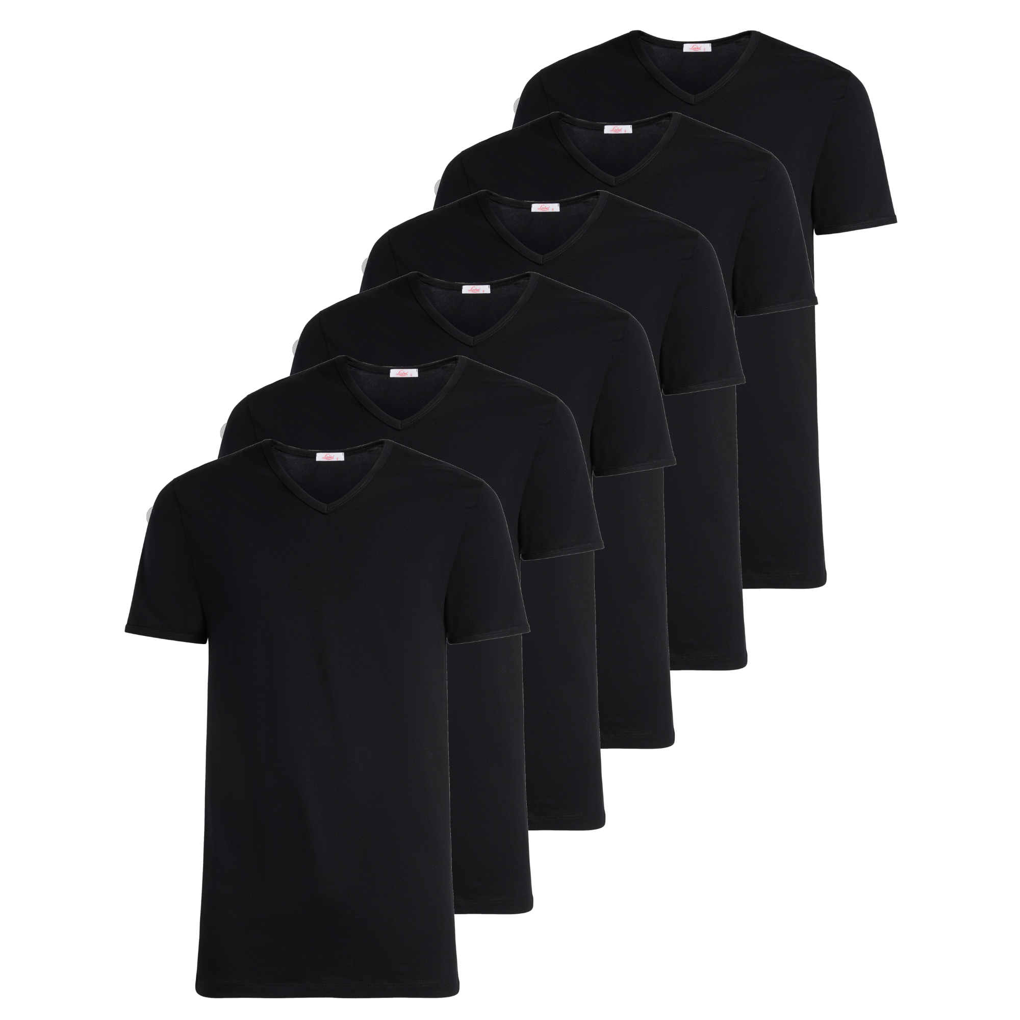 T-Shirt scollo V manica corta uomo - nero, multipack da 6, cotone elasticizzato