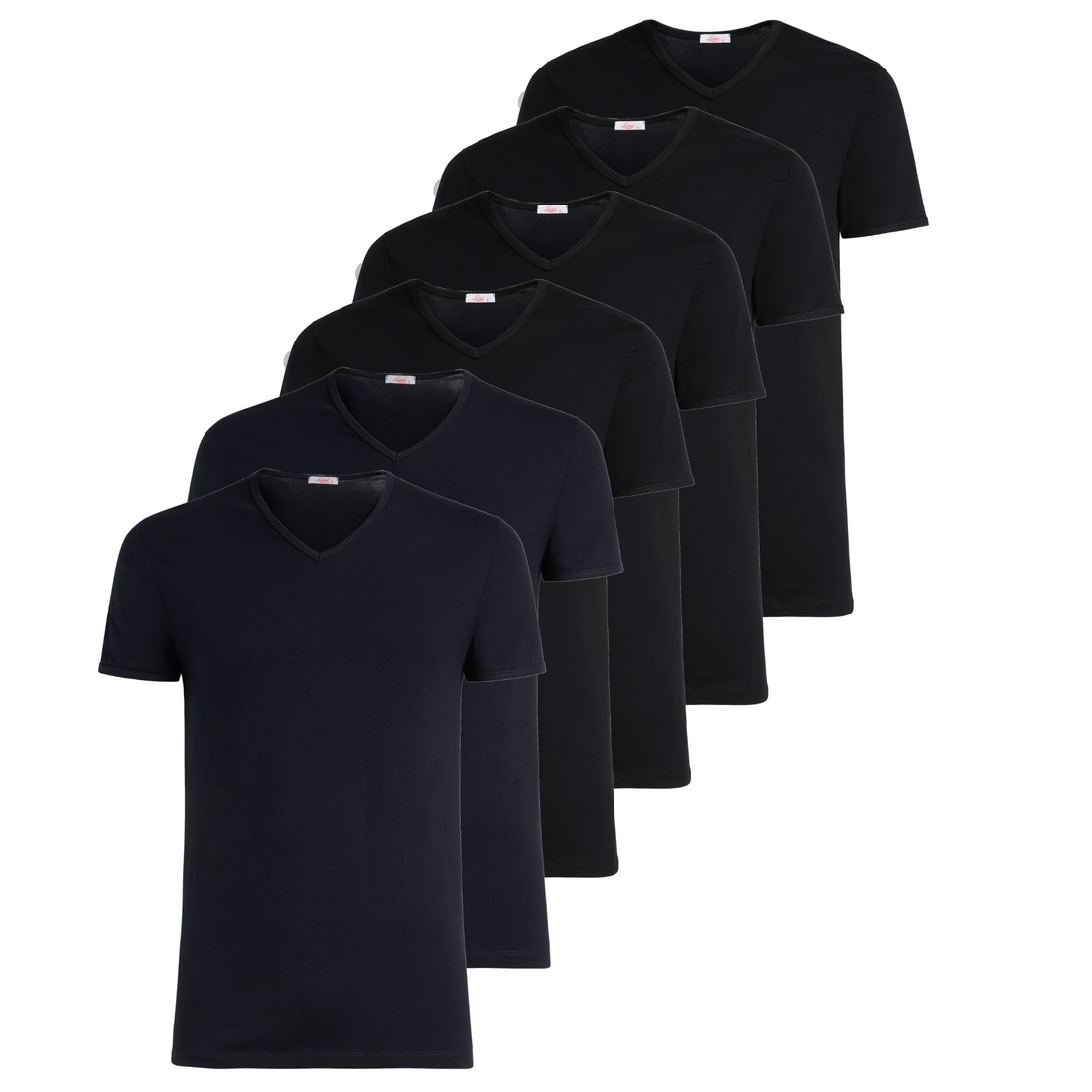 T-Shirt scollo V manica corta uomo - colore assortito (2 blu + 4 nero), multipack da 6, cotone elasticizzato