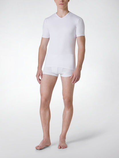 T-Shirt scollo V manica corta uomo - bianco, multipack da 6, cotone elasticizzato