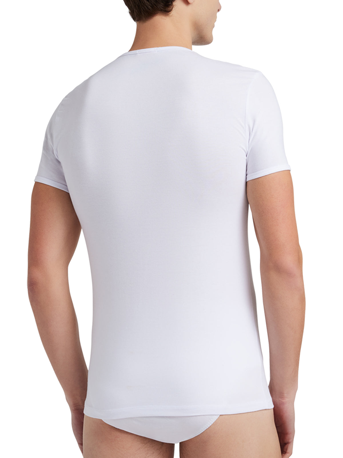 T-Shirt scollo V manica corta uomo - bianco, multipack da 6, cotone elasticizzato
